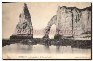 Postcard Old Etretat L'Aiguille and Porte downstream