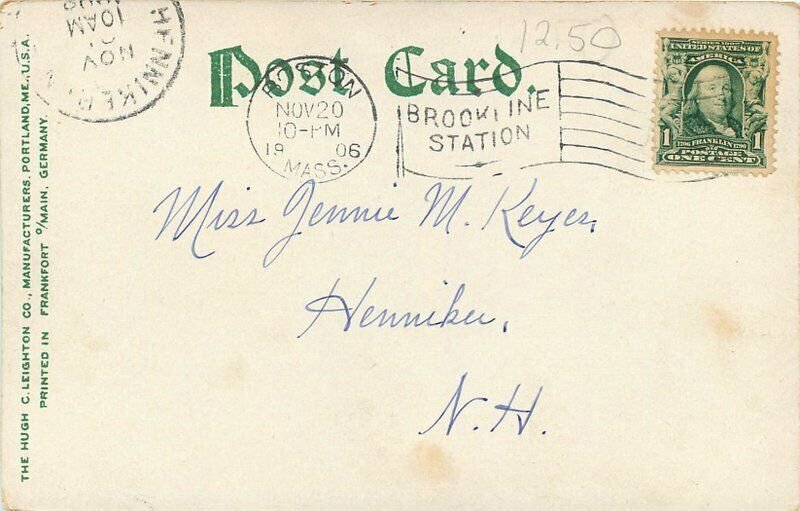 Massachusetts Brookline Hills Station Leighton undivided 1906 Postcard 21-10149