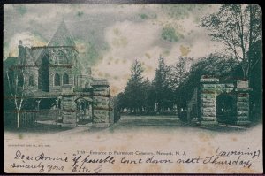 Vintage Postcard 1905 Fairmount Cemetery, Entrance, Newark, New Jersey (NJ)