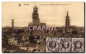 Old Postcard Bruges Belfry The three towers and cathedral church