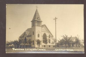 RPPC OSCEOLA NEBRASKA SWEDISH LUTHERAN CHURCH AZO REAL PHOTO POSTCARD