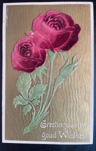 Vintage Victorian Postcard 1901-1910 Greetings & All Good Wishes - Red Rose