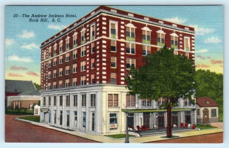 ROCK HILL, South Carolina SC ~ Roadside ANDREW JACKSON HOTEL c1940s  Postcard