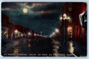 Fremont Nebraska NE Postcard Night Looking South Main St. 1912 Vintage Antique