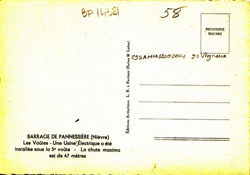 BF14378 barrage de pannessiere noievre les voutes  france front/back image