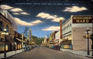 Eugene Oregon OR Willamette Street Scene Montgomery Ward Vintage Postcard