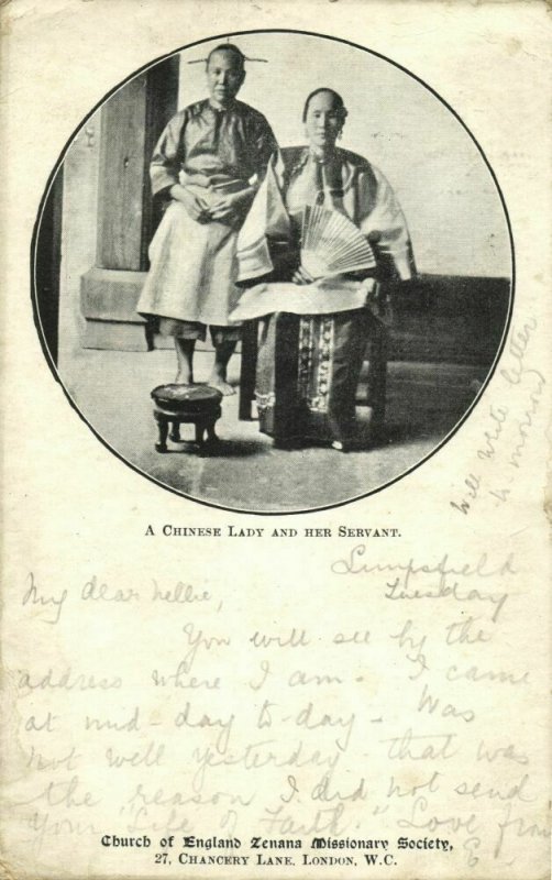 china, Chinese Lady and her Servant (1904) Mission Postcard 