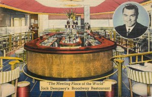 Jack Dempsey`s Broadway Restaurant linen postcard