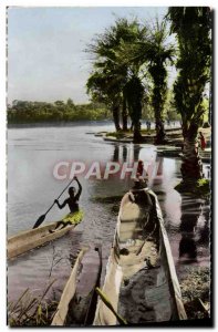 Postcard Modern L & # 39Afrique Colored Scene Of Life Au Bord Du Fleuve