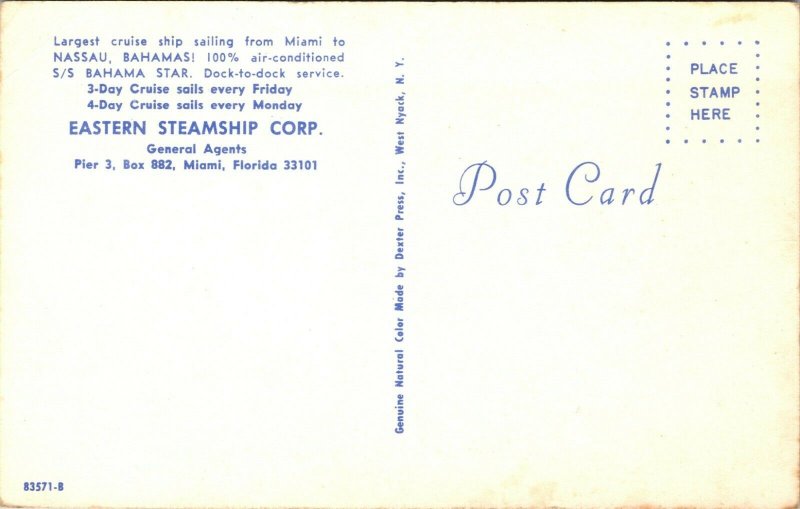 Eastern Steamship Line's BAHAMA STAR of 1972  (ex-Zim JERUSALEM of 1957 POSTCARD