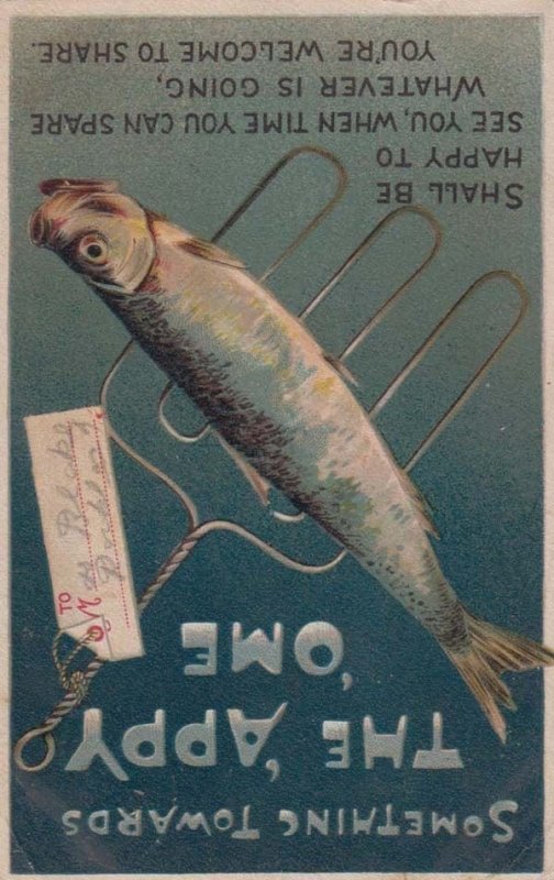 Something Towards The Appy Happy One Antique Fish Fishing Greetings Postcard