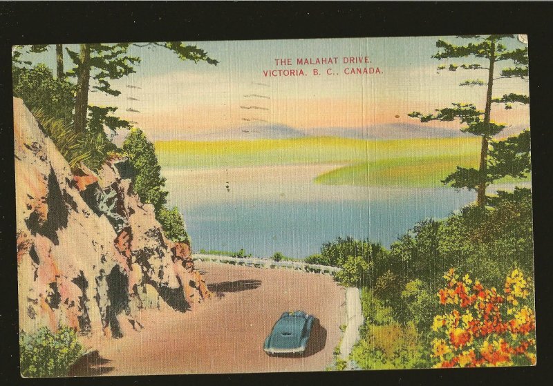 Postmarked 1939 The Malahat Drive Victoria BC Linen Postcard