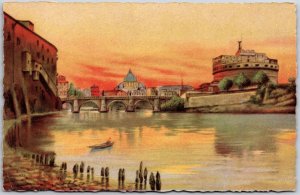 Dome Of St. Peters Thick Wall Tunnel Castle Tevere E Castel S. Angelo Postcard