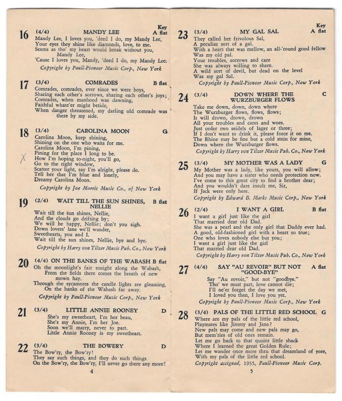 Allentown PA Waldon Music Shop Pioneer Community Song Sheet 