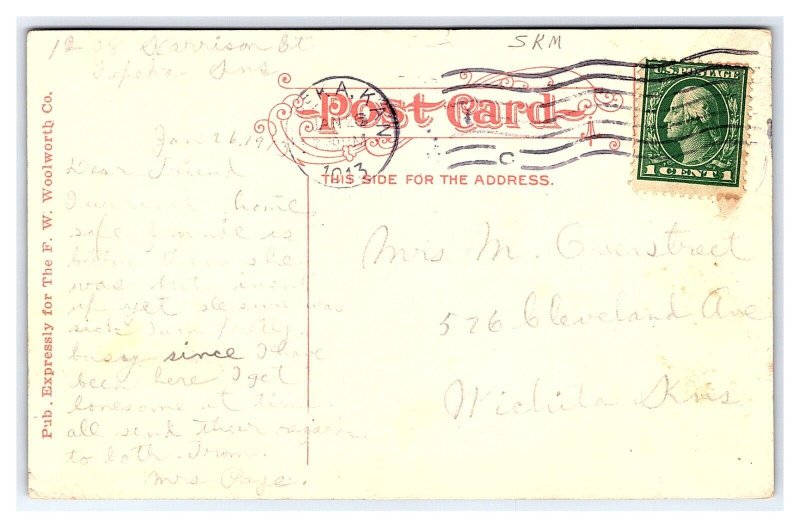 Postcard Carnegie Library Washburn College Topeka Kans. Kansas c1913 Postmark