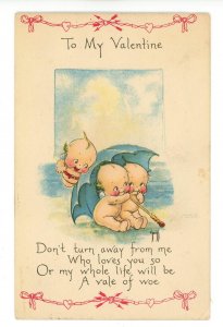 Kewpies by Rose O'Neill. Pub. By Gibson Art Valentine- Under Umbrella