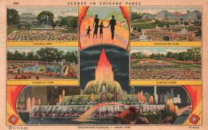 Vintage Postcard 1939 Buckingham Fountain Grant Park Chicago Parks Chicago IL