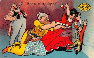 THE END OF THE CHASE GUN LEAP YEAR COMIC ROMANCE POSTCARD 1908