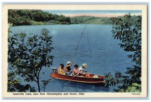 1950 Canoeing Fishing Boat Leesville Lake New Philadelphia Dover Ohio Postcard