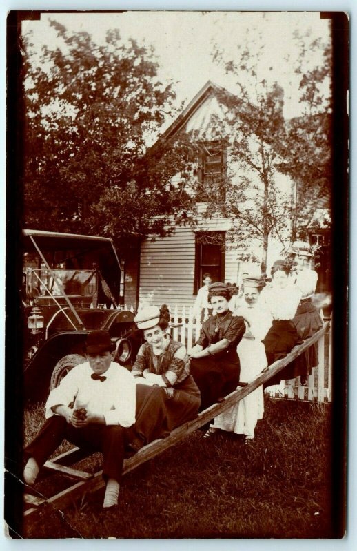 c1910s Jackson Touring Car People Smile on Ladder Real Photo Postcard RPPC A6