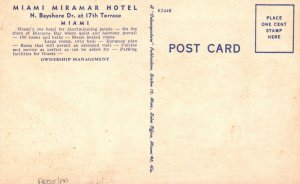Vintage Postcard Miami Miramar One Hotel For Discriminating People Miami Florida