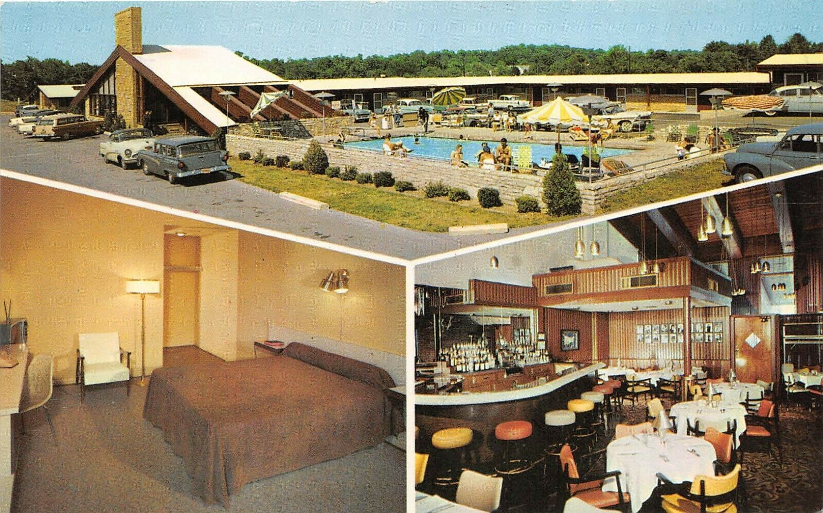 Dayton Ohio 1960s Postcard Motel Capri Multiview Swimming Pool Room Cocktail Bar | United States ...