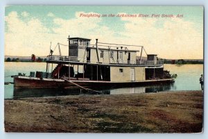 c1910's Freighting On The Arkansas River Docking Forth Smith Arkansas Postcard