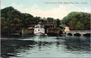 Lock at Jones' Falls Rideau River Ontario ON Boat Unused Antique Postcard E18