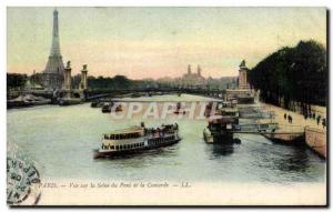 Paris Old Postcard View of the Seine from the Pont de la Concorde Eiffel Tower