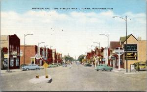 Tomah WI~Superior Ave~HC & Standard Gas Stations~Schlitz Sign~Chow Bar~1940s PC