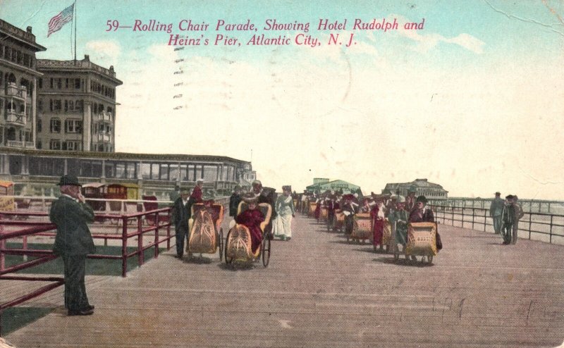 Vintage Postcard 1911 Rolling Chair Rudolph & Heinz's Pier Atlantic City NJ