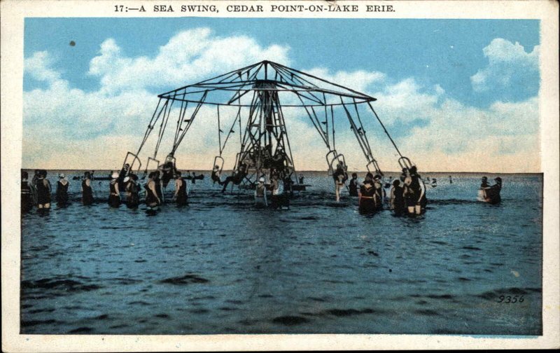 Cedar Point Lake Erie OH Sea Swing Amusement Ride c1920 Postcard