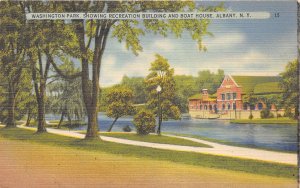 Albany New York 1940s Postcard Washington Park Recreation Boat House