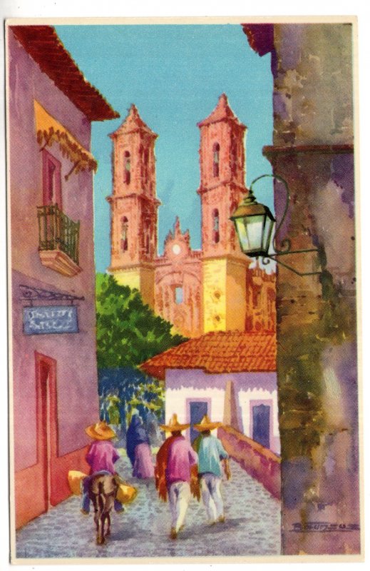 Watercolour, Street Scene, Mexico, FEMA Postcard,