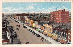 Arkansas City Kansas Summit Street Scene Birdseye View Antique Postcard K42832