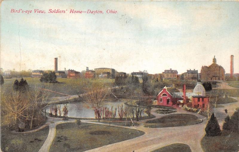 Dayton Ohio~Soldier's Home Bird's Eye View~Pond in Foreground~c1910 Postcard