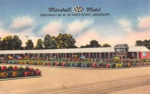 West Point Mississippi Marshall Motel Street View Antique Postcard K69173