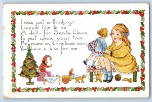 Bath Maine ME Postcard Christmas Little Girl With Doll Toys Playing 1920 Antique