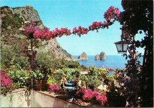postcard Capri, Italy - Faraglioni and Castiglione from Villa Sirenella