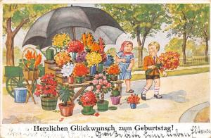 BG4573 children boy and girl   geburtstag  birthday  flower   germany greetings