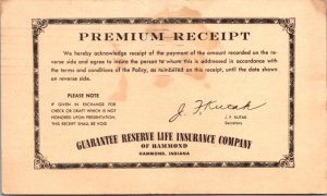 Postcard Receipt Guarantee Reserve Life Insurance Company of Hammond, Indiana