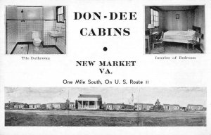 New Market Virginia Don-Dee Cabins Bathroom and Bedroom Postcard AA48052