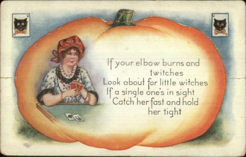 Halloween Fortune Teller Tarot Cards Fold-Back Novelty Whitney Postcard