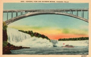 Vintage Postcard 1930's General View Niagara Falls Rainbow Bridge Ontario Canada