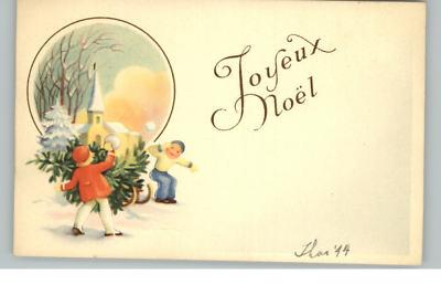 CHRISTMAS Children Snowball Fight Old Postcard