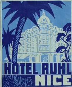 1940's-50's Hotel Ruhl Nice, France Baggage Label Original E17
