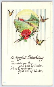 A Joyful Birthday Happiness & Wealth Cabin & Flower Garden In Framed Postcard