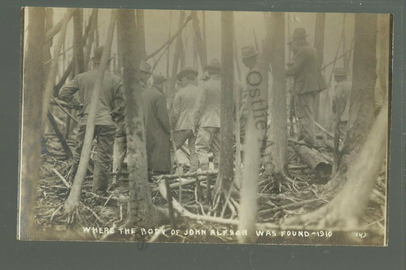 Baudette MINNESOTA RPPC 1910 DEAD BODY Search Party FOREST FIRE nr Spooner