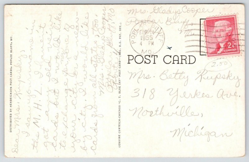 Poplar Bluff Missouri~Public Library~Gladys Cooper~1939 Blue Sky Postcard