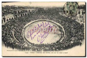 Postcard Old Bulls Bullfight Nimes Interior of racing arenas one day put to d...